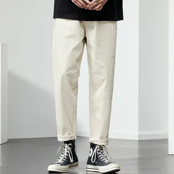 Весенне-летние мужские повседневные брюки, свободные прямые укороченные молодежные модные мужские простые однотонные удобные брюки