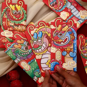 6ШТ Китайский Новый Год Счастливый Красный Конверт Символ 2024 Года Дракона Денежный Карманный Конверт Зодиакальный Дракон Карманные Новогодние Принадлежности