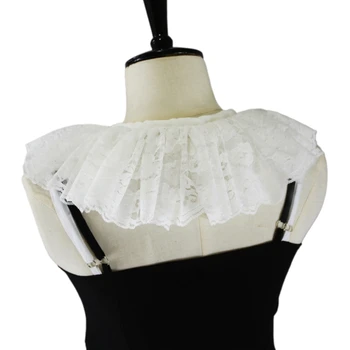 Женское нежное украшение на шею, искусственный воротник, кружевное колье с оборками, шаль, регулируемые ленточные завязки, накидка с плиссированными деталями