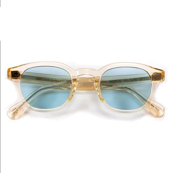 Солнцезащитные очки Мужские Johnny Depp Lemtosh Поляризованные солнцезащитные очки Женские Роскошные Брендовые Винтажные очки ночного видения в ацетатной оправе синего цвета