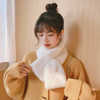 Женский плюшевый шарф в корейском стиле, однотонный, с перекрестным утолщением, Шаль из ангорской пряжи, осень-зима, сохраняющий тепло Шейный платок