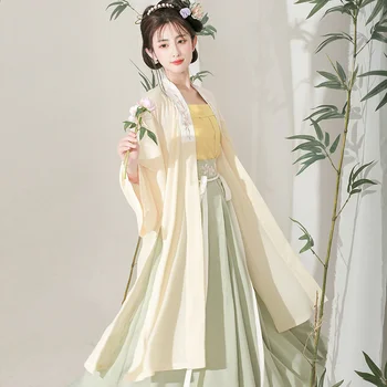 Оригинальный Китайский Стиль Hanfu Женское Студенческое Древнее Платье Daily Song Made Комплект Одежды из трех частей с Юбкой Ru Длиной до талии