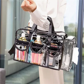 Прозрачная водонепроницаемая косметичка из ПВХ с 4 внешними карманами, органайзер для косметики большой емкости, сумка для хранения, Прозрачная сумочка