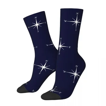 Чулки All Seasons Crew, белый компас, простой на темно-синих носках, длинные носки в стиле харадзюку в стиле хип-хоп для мужчин и женщин, рождественские подарки