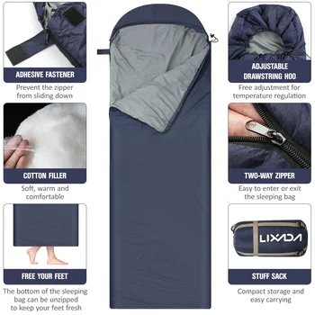 Спальный мешок Lixada для взрослых, легкий спальный мешок для альпинизма с мешком для вещей для пеших прогулок, кемпинга и путешествий