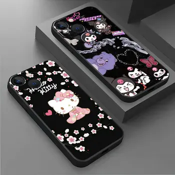 Силиконовый Чехол для iPhone 15 14 SE 13 Pro 8 7 Plus 6s XR 11 XS X 12Mini 14 Pro Max Черный Чехол для телефона Kittys и Luxury K-Kuromis