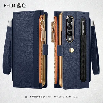 Кошелек на молнии, ремешок для телефона, чехол для Samsung Galaxy Z Fold 4 Fold4, 5G, защитная пленка для экрана, слот для подставки, держатель для ручки, кожаный чехол