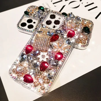 Роскошный чехол для телефона Bling Crystal Pearl Diamond Flower для Iphone 15 14 13 12 11 Pro MAX XR 7 8 PLUS Deluxe Чехол для телефона