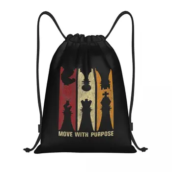 Move With Purpose Шахматист Ретро Винтажные сумки на шнурке Спортивная сумка Горячая Легкая