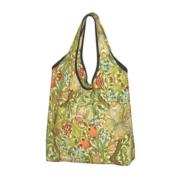 Изготовленная на заказ Золотая лилия Уильяма Морриса-модные сумки для покупок с цветочным принтом, женские портативные сумки-тоут для покупок в продуктовых магазинах большой емкости