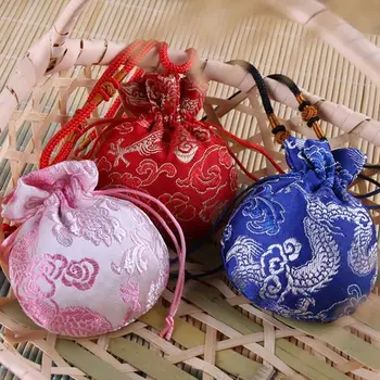 Чехол для подвесного украшения из ткани на шнурке с рисунком дракона Кошелек Женская сумка для ювелирных изделий Сумка для хранения в китайском стиле Саше