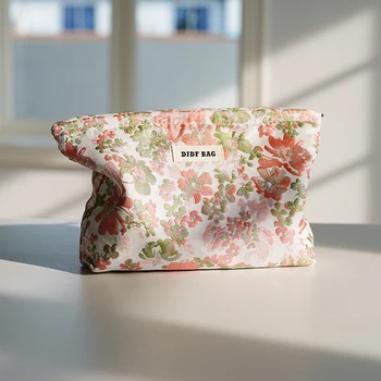 Новая женская косметичка, розовые цветы, сумка для хранения большой емкости, двухслойная сумка с внутренним бачком, сумка для туалетных принадлежностей для поездок на работу