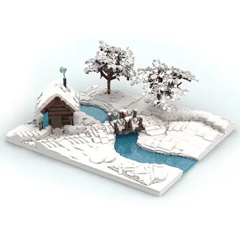 Зимняя сцена Модель зимней деревни с рекой и деревьями 2451 шт. Сборка MOC