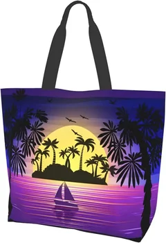 Sunset Beach Tote Bag Женская Сумка-Тоут Большой Емкости Через Плечо, Продуктовые Сумки Для Покупок