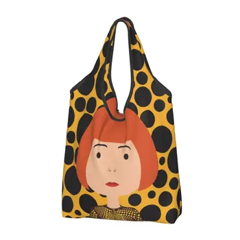 Изготовленная на заказ сумка для покупок Yayoi Kusama на Хэллоуин, женская портативная сумка для бакалеи большой емкости, эстетичные сумки для покупок в горошек