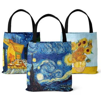 Стильная складная пляжная сумка, женская художественная сумка, дорожная сумка Van Gogh, эко-сумка для покупок, женская холщовая сумка для рисования маслом 