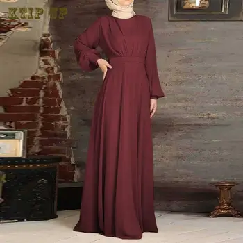 Мусульманское платье-абайя, длинный рукав, круглый вырез горловины, одноцветное изделие, абайя, повседневная, кафтан, Турецкая, Исламская одежда