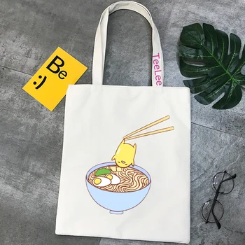 Японская сумка для покупок с принтом Рамэн, повседневная холщовая сумка большой емкости, модная сумка в стиле харадзюку с героями мультфильмов Ulzzang, женские сумки на плечо