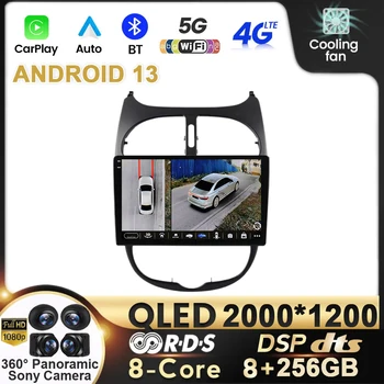 Android 13 Автомагнитола для Peugeot 206 206CC 206SW 2001-2008 видеоплееры CarPlay Auto No 2 din Мультимедиа DVD Навигация BT