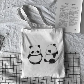 Женская сумочка с принтом Милого животного Панды, повседневная сумочка, Экологичная Хозяйственная сумка, сумка Большой емкости.