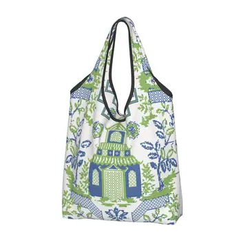 Модная винтажная сумка для покупок в стиле Шинуазри Willow Pagoda, портативная Делфтская синяя сумка для покупок через плечо