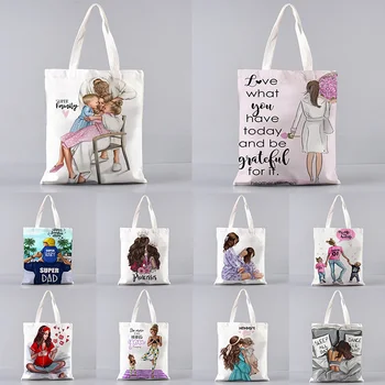 Складные женские повседневные сумки для мамы и ребенка, эко-сумка для покупок многоразового использования, милая сумка-тоут с принтом Супер Мамы из мультфильма, дорожные сумки через плечо