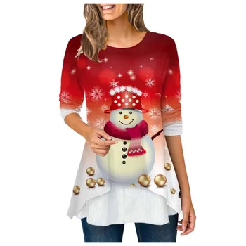 Футболки с принтами рождественских снеговиков Для женщин, милый спортивный костюм с коротким рукавом, женская одежда, Милые рубашки оверсайз и блузки