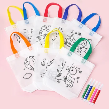 10ШТ PDIY Сумка для граффити с маркером-раскраской, карнавальные сумки для вечеринок с изображением животных, детские сумки для подарков, многоразовая мини-сумка для покупок из нетканого материала
