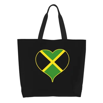 Флаг Ямайки, Ямайское сердце, сумки для покупок, женская гордая патриотическая холщовая сумка для покупок, сумка большой емкости