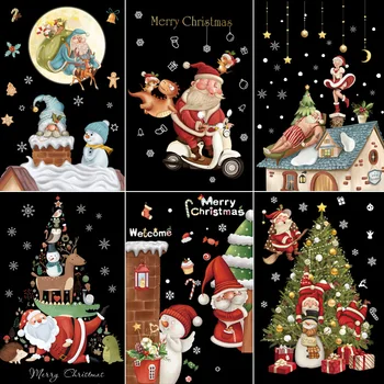 2024 Рождественские Наклейки На Окна Санта Клаус Рождественская Елка Мультяшная Стеклянная Наклейка С Рождеством Христовым Новогодние Праздничные Украшения для дома