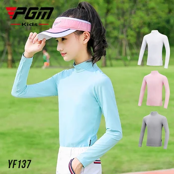 Рубашки для гольфа для девочек PGM, Летние солнцезащитные Детские топы из ледяного шелка с длинным рукавом, дышащие быстросохнущие нижние футболки YF137