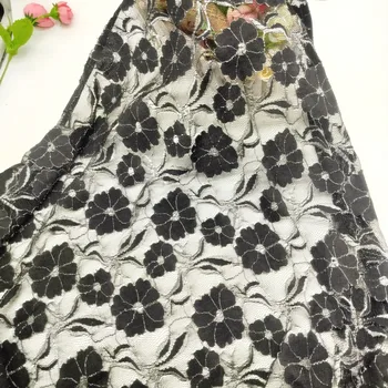 Ткани для вечерних платьев длиной 1 ярд, Эластичная сетчатая кружевная ткань, мягкий вязаный нейлон, жаккард в цветочек, черный, шириной 150 см