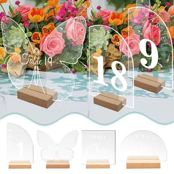 Прозрачная акриловая табличка с номером свадебного стола специальной формы, изготовленная своими руками, пустые прозрачные вывески с деревянным основанием для украшения стола