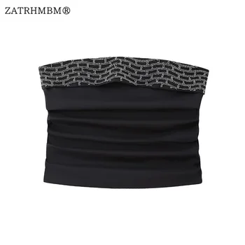 ZATRHMBM Для Женщин 2023 Новая Мода Бисероплетение С Открытыми Плечами Топы На Бретелях Винтаж Молния Сзади Черный Женский Шикарный Жилет Топ Mujer
