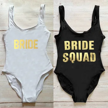 Купальники BRIDE SQUAD, женский цельный купальник, свадебный купальник для новобрачных, сексуальное боди, монокини, купальный костюм, пляжная одежда