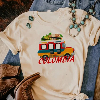 Колумбийский топ для женщин, забавная графическая Японская футболка для девочек, графическая одежда из манги харадзюку