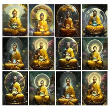 Буддийская лотосовая религия 5D алмазная живопись Новая коллекция 2023 года, полная квадратная круглая мозаичная вышивка, творческие хобби, декор стен
