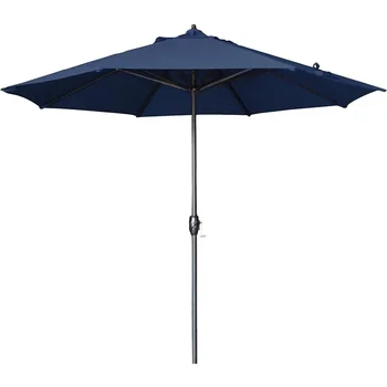 9-дюймовый Круглый Алюминиевый Складной зонт с Кривошипным подъемником, Большой Пляжный Зонт Shadow с автоматическим наклоном, Бронзовый шест, темно-синий Олефиновый, Бесплатная перевозка