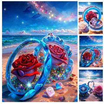 Новая 5D Алмазная картина Dream Ring Rose, сделай САМ, Полная Алмазная мозаика, Искусство вышивки, Хобби, Вышивка крестом, Подарок на день Святого Валентина, Домашний декор