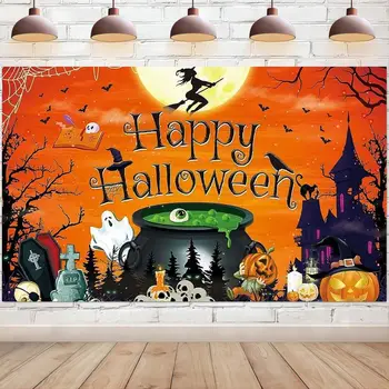 Оранжевый Фон для счастливого Хэллоуина, Тыквенный Фонарь, Призрачный Замок Ведьмы, фон для фотосъемки, Украшение семейной вечеринки, баннер
