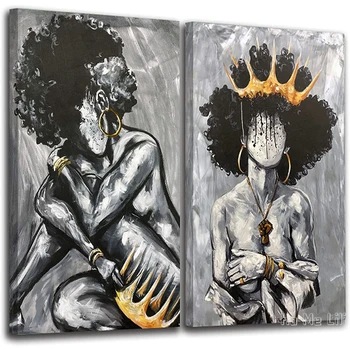 Чернокожие женщины афроамериканки Black Queen Женщины Холст Настенное искусство Абстрактная живопись для домашнего декора Художественные работы