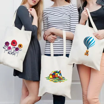 Складные сумки для покупок, сумка-тоут, модные холщовые сумки через плечо с 3D рисунком, Женская сумка для многоразового использования, Сумка для хранения продуктов в магазине,