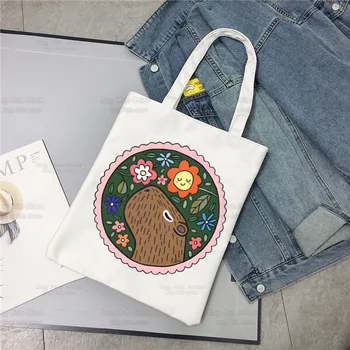Сумка для покупок Capybaras Kawaii, холщовые сумки, джутовая сумка для покупок, милая складная сумка с мультяшными животными, Многоразовые сумки, холщовая сумка для покупок