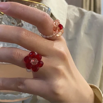 MXME Красивые кольца из бисера для женщин Простое кольцо с цветком ручной работы на палец Эластичное кольцо Женская мода Ювелирные изделия Подарок