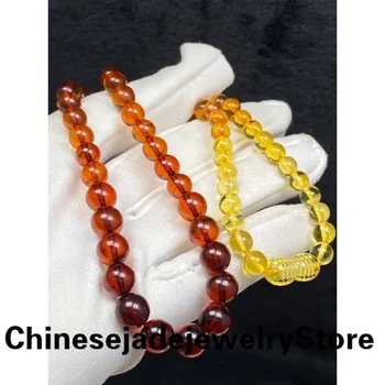 Ожерелье из натуральных радужно-красных янтарных бусин, круглые бусины 5,5-7,4 мм, Желто-красное янтарное ожерелье, Драгоценный камень, Женский камень ААААААА