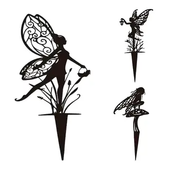 Креативная скульптура силуэта танцующего эльфа, металлический Деревенский силуэт Феи, садовые колья для декора дома, сада, двора, газона