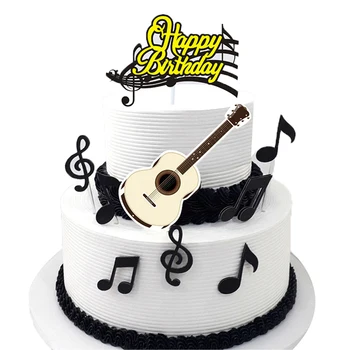 1 комплект Музыкальной ноты С Днем Рождения, Мультяшный топпер для торта, Бумажный флаг для кексов, Гитара, Детский душ, Выпечка торта на День рождения, украшение вечеринки