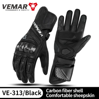 VEMAR VE-313 Мотоциклетные Перчатки из натуральной Кожи из Углеродного Волокна Four Seasons Дышащие Гоночные Luva Motoqueiro Для Верховой Езды Мото Перчатки