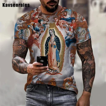 Католическая футболка с 3D-принтом Guadalupe Virgin Mary Для мужчин и женщин, повседневная мода, Harajuku, Большие размеры, Удобные топы