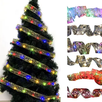 Световые шнуры, Рождественские банты из лент со светодиодными елочными украшениями 2023 Для дома, лестницы, наружного декора, 2 м 20 светодиодов